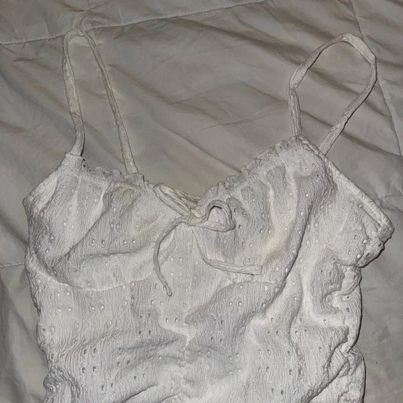 White Ruched Spaghetti Strap Dress - Picture 3 of 5